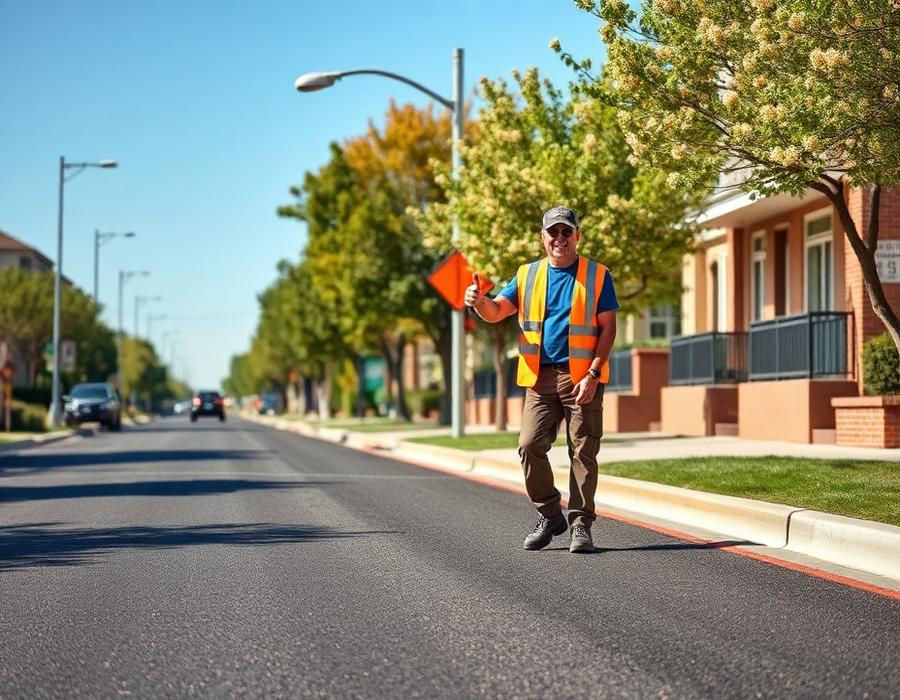Rua recém-recuperada com cidadão satisfeito
